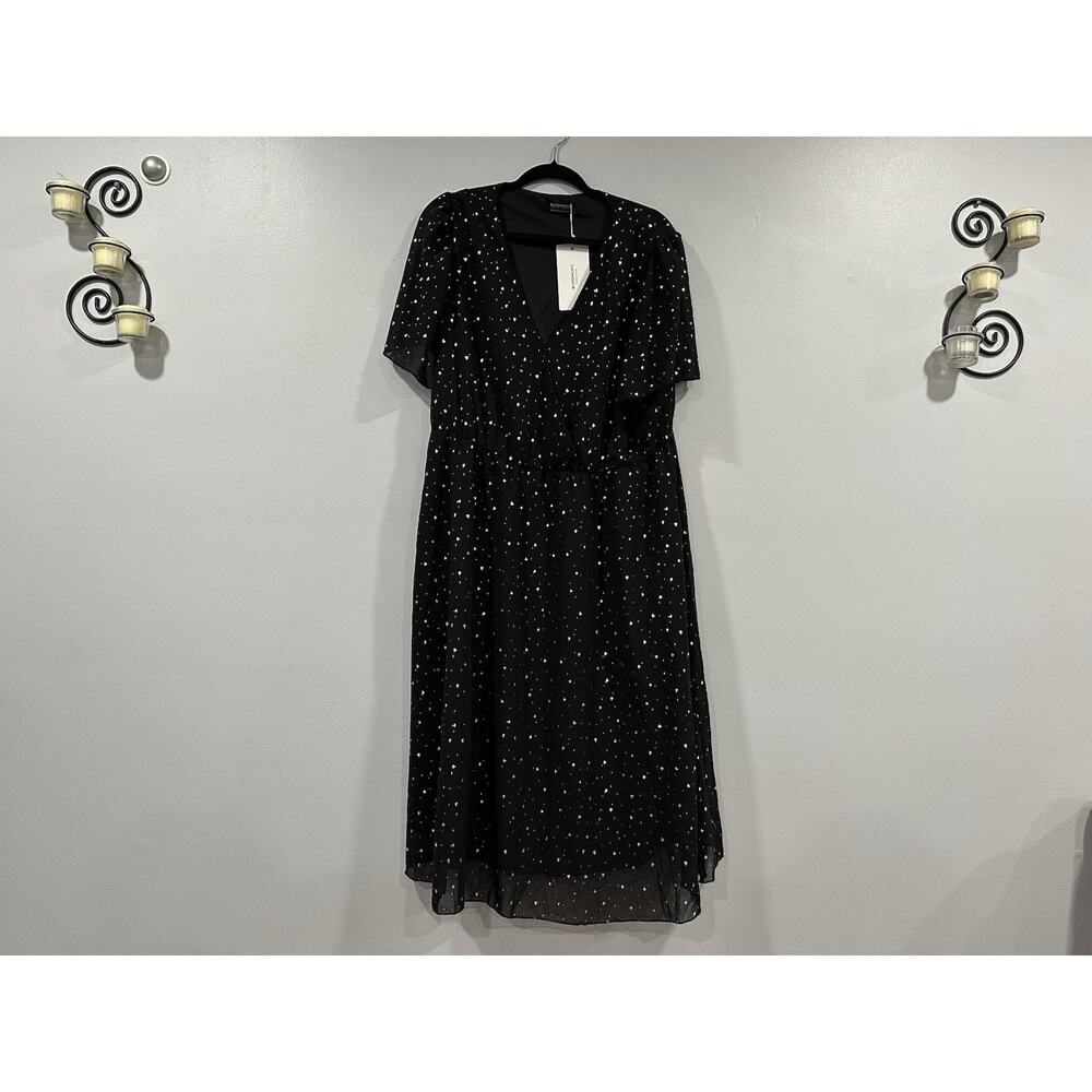 Bloomchic Black Silver Heart Short Sleeve Dress US 18-20 NEW